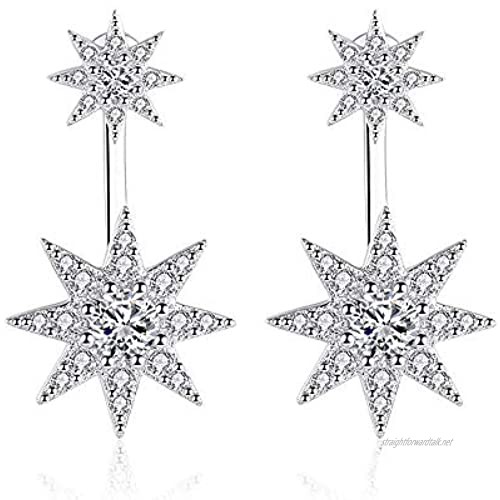 Zolkamery Star Drop Earrings for Women 925 Sterling Silver Dangling Dangly Stud Earrings with Cubic Zirconia Hypoallergenic Dual Use Studs Earring Engagement Christmas Thanksgiving Jewellery Gift