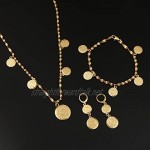24K Gold Jewellery Bracelet Necklace Earrings Set Islamic Muslim Arab Allah Coin Money Sign Women Jewellery Sets