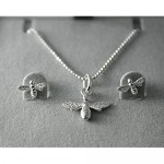 925 Sterling Silver Lovely Bumble Bees Earrings and Necklace Jewelry Set