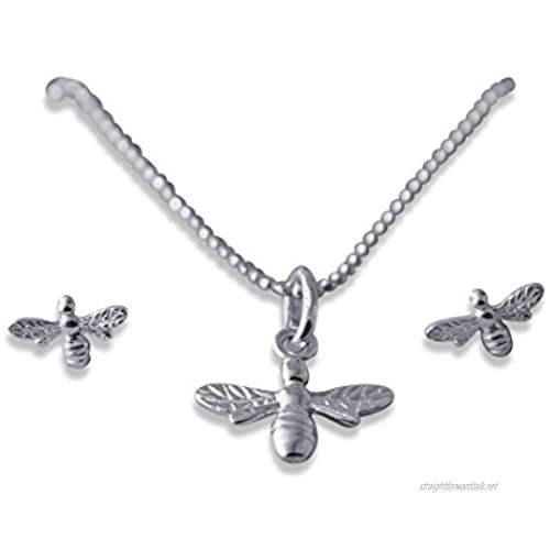 925 Sterling Silver Lovely Bumble Bees Earrings and Necklace Jewelry Set