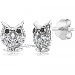 925 Sterling Silver Owl Pendant Earrings Set With 18 Inch Chain Set with Zirconia from Swarovski