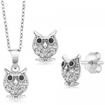 925 Sterling Silver Owl Pendant Earrings Set With 18 Inch Chain Set with Zirconia from Swarovski