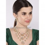 Aheli Ethnic Layered Faux Pearl Kundan Necklace Earring Set Indian Traditional Rani Har Wedding Bollywood Party Jewelry for Women