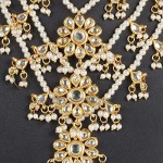Aheli Ethnic Layered Faux Pearl Kundan Necklace Earring Set Indian Traditional Rani Har Wedding Bollywood Party Jewelry for Women