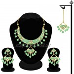 Aheli Ethnic Traditional Wedding Festive Wear Faux Kundan Floral Enamel Necklace with Maang Tikka Set Indian Bollywood Fashion Jewelry for Women Girls