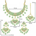 Aheli Ethnic Traditional Wedding Festive Wear Faux Kundan Floral Enamel Necklace with Maang Tikka Set Indian Bollywood Fashion Jewelry for Women Girls