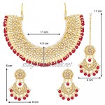 Aheli Faux Kundan Beads Strand Necklace Earrings Maang Tikka Bollywood Traditional Fashion Statement Jewelry Set for Women