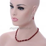 Avalaya 6mm/ 8mm Dark Red Ceramic Bead Necklace Flex Bracelet & Drop Earrings with Crystal Ring Set in Silver Tone - 43cm L/ 5cm Ext