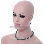 Avalaya 8mm Deep Green Glass Bead Necklace and Drop Earrings Set in Silver Tone - 40cm L/ 4cm Ext