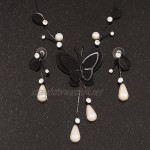 Avalaya Romantic Faux Pearl 'Butterfly' Necklace & Drop Earrings Set in Black Metal