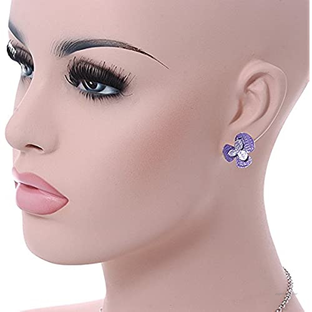 Romantic Matt Purple Lavender Enamel Textured Floral Necklace & Stud Earrin 