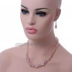 Avalaya Rose Quartz Pink Glass Bead Clear Crystal Ring Necklace & Drop Earrings in Silver Tone - 40cm Length/ 5cm Extension