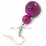 Avalaya Violet Purple Marble Colour Ceramic Bead Necklace Flex Bracelet & Drop Earrings Set in Silver Tone - 40cm L/ 5cm Ext