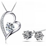 Besflily Jewellery Sets Silver Forever Love Heart Cubic Zirconia Crystal Pendant Necklace and Stud Earring Sets Gift for Women Girls