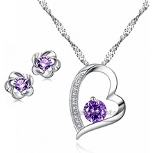 Besflily Women Girls Jewellery Sets Forever Love Heart Crystal Cubic Zirconia Pendant Necklace and Flower Stud Earring Sets