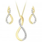 Carissima Gold 9ct Yellow Gold Diamond Figure 8 Drop Earrings and Pendant on Curb Chain Necklace of 46cm/18