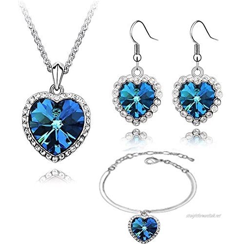 Crystalline Azuria Women 18 ct White Gold Plated Crystals from Swarovski Heart of the Ocean Set Pendant Necklace Blue and Purple Chameleon