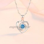 Deyanse Sterling Silver Jewellery Set for Women Necklace and Stud Earring Set 12mm and 45mm Chain Length Heart-Shaped Pendant Necklace 10mm Small Love Stud Earrings with 5A White and Blue Zircon