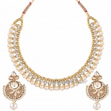 Efulgenz Indian Bollywood Bridal Wedding 14 K Gold Plated Faux Pearl Crystal Rhinstone Choker Necklace Earring Jewellery Set (White)