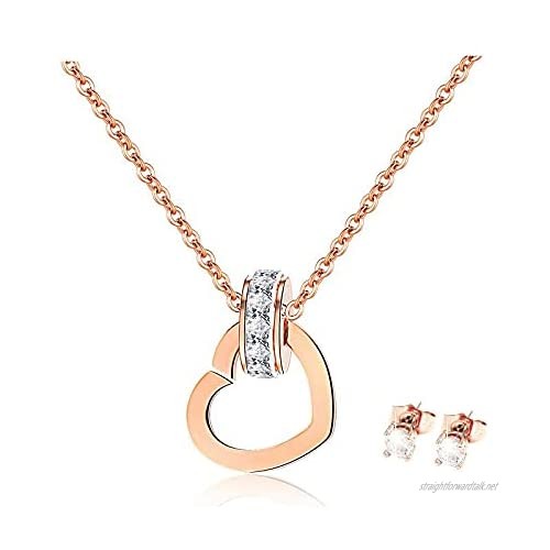 Eira Wen Women’s Stunning Swarovski Encrusted Bail with Heart-Charm Necklace and Earring Set Perfect jewellery Gift for Women