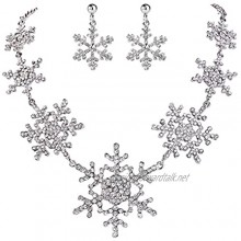 EVER FAITH Austrian Crystal Chirstmas Winter Snowflake Necklace Earrings Set Silver-Tone