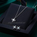 EVER FAITH Winter Snowflake Jewelry Set 925 Sterling Silver CZ Christmas Created Opal Necklace Earrings Set for Women Girls