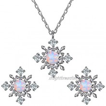 EVER FAITH Winter Snowflake Jewelry Set 925 Sterling Silver CZ Christmas Created Opal Necklace Earrings Set for Women Girls