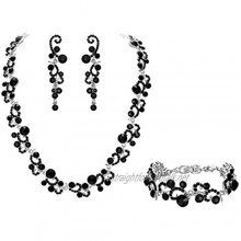 EVER FAITH Women's Austrian Crystal Wedding Flower Wave Necklace Earrings Bracelet Set