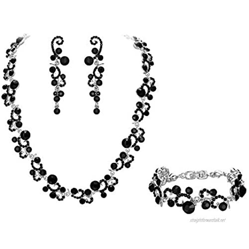 EVER FAITH Women's Austrian Crystal Wedding Flower Wave Necklace Earrings Bracelet Set