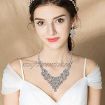EVER FAITH Women's Crystal Wedding Bridal Floral Leaf Teardrop V-Shaped Necklace Earrings Set