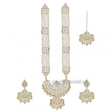Finekraft Kundan Stone and Pearls Designer Raani Haar Necklace Earrings Tikka Set