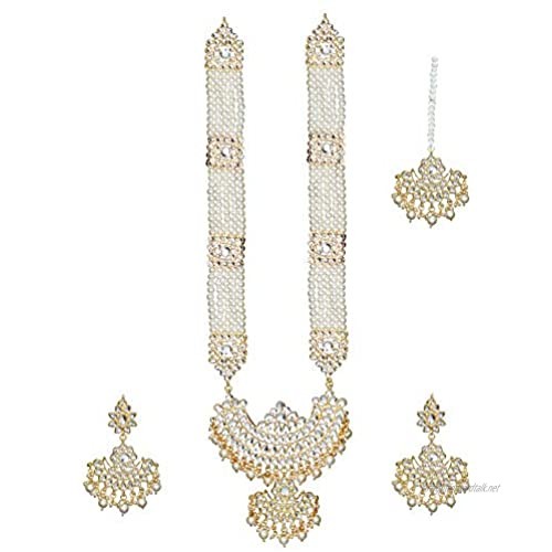 Finekraft Kundan Stone and Pearls Designer Raani Haar Necklace Earrings Tikka Set