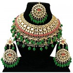 Finekraft Marvelous Gold Plated Meena Kundan Pearls Necklace Earrings Tikka Jewelry Set