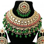 Finekraft Marvelous Gold Plated Meena Kundan Pearls Necklace Earrings Tikka Jewelry Set
