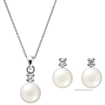 Franki Baker Dainty Elegant White Pearl & CZ Pendant & Matching Earring Set on 925 Sterling Silver.