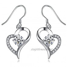 Heart Dangle Drop Earrings Pendant Necklace Set with Swarovski Crystals