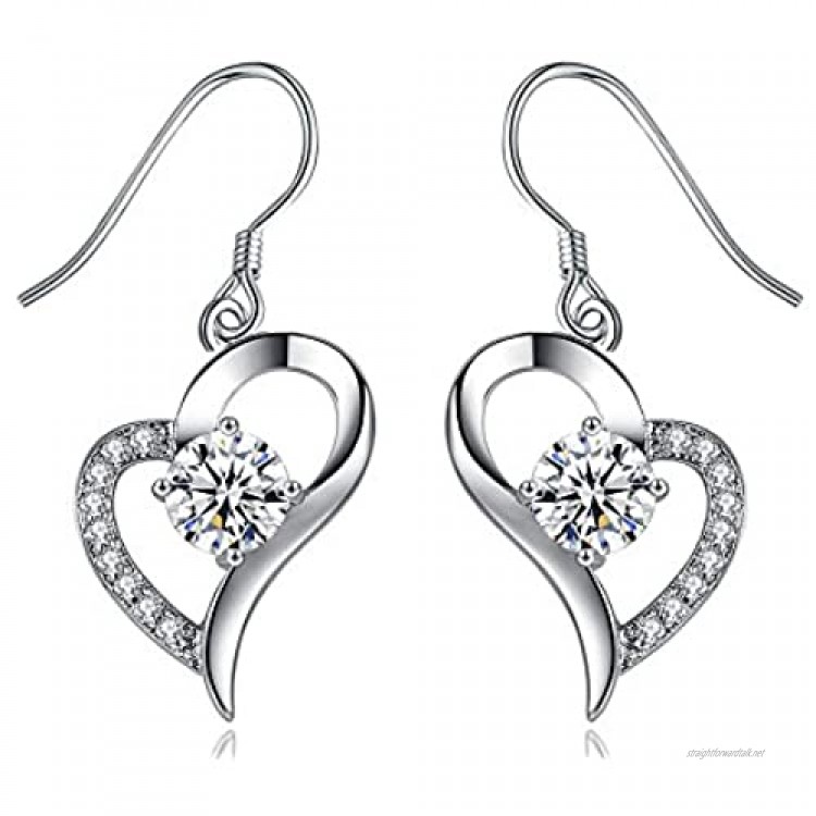 Heart Dangle Drop Earrings Pendant Necklace Set with Swarovski Crystals