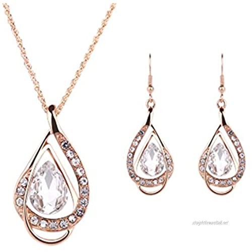 IzuBizu London Womens 18 CT Gold Plated White Colour Zirconia Crystal Pendant and Earrings Jewellery Set Free Elegant Gift Box
