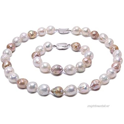 JYX Pearl Necklace Set 12-14mm Baroque Freshwater Cultured Pearl Necklace Bracelet Set