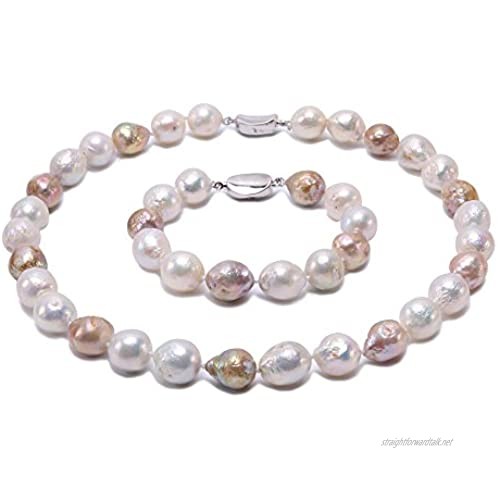 JYX Pearl Necklace Set 12-14mm Baroque Freshwater Cultured Pearl Necklace Bracelet Set