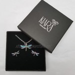 Kiara Jewellery Dragonfly Boxed Pendant Necklace And Stud Earring Set Inlaid With Natural Bluish Green Paua Abalone Shell on 18 Trace Chain. Non Tarnish Silver Colour Rhodium plated.