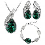 Klaritta Emerald Dark Green Jewellery Set Crystal Stud Earrings Bracelet & Necklace S759