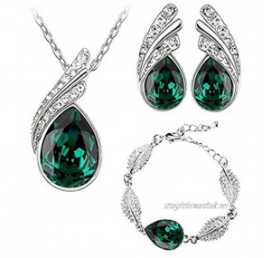 Klaritta Emerald Dark Green Jewellery Set Crystal Stud Earrings Bracelet & Necklace S759