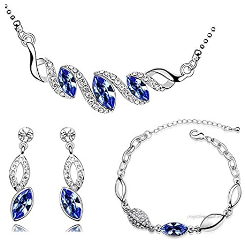 Klaritta Silver & Royal Blue Teardrop Jewellery Set Drop Earrings Necklace Bracelet S497
