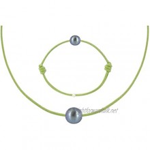 Les Poulettes Jewels - Necklace and Bracelet Set Dyed Black Cultured Freshwater Pearl 8-9 mm - Colors - Green
