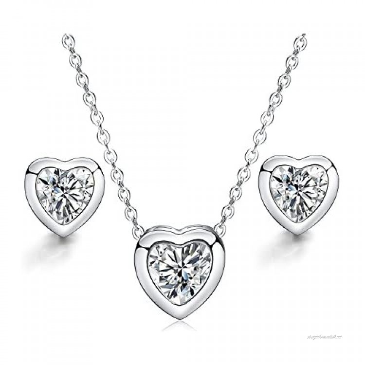 Majesto Jewelry Set – Heart Love Necklace Pendant and Stud Earrings for Women Mom Teen Girl - Fashion Prime Gift 925 Sterling Silver Plated