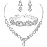 Milacolato Rhinestone Wedding Bridal Jewelry Set for Women Crystal Bracelet Necklace and Drop Earring Set for Wedding Gift