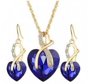MIXIA Romantic Blue Sapphire Heart of The Ocean Jewelry for Women CZ Crystal Necklace Earrings Set Bridal Wedding Accessories