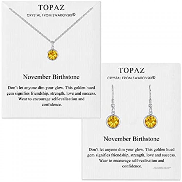 Philip Jones November (Topaz) Birthstone Necklace & Drop Earring Set Created with Austrian Crystals