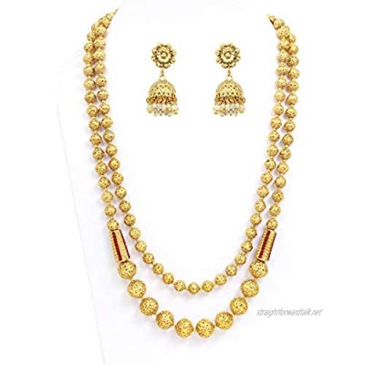 SANARA Indian Traditional Wedding Ethnic Golden Lakshmi Temple Gold Mala Necklace Earring Set Women South Indian Multi Strand Polki Jewelry